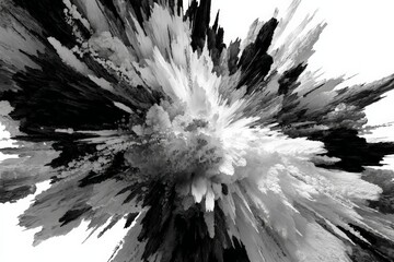 Leinwandbilder - Dynamic black and white abstract artwork showing bursts of textures and shapes in a harmonious explosion