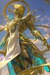 © wittoom321 - Golden Celestial Being with Halo and Abstract Form Amidst a Light Sky with Artistic Flair