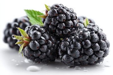 Wall Mural - Fresh blackberries with dew droplets on a light background