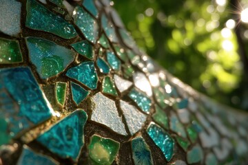 Aufkleber - Close-Up of a Mosaic Wall in Teal and White, Symbolizing Creativity and Artistic Expression for Interior Design Projects and Home Improvement : Generative AI