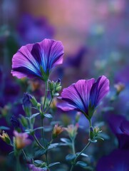 Poster - Purple Petunia Flowers Blooming in Garden, Symbolizing Natural Beauty and Floral Design Inspiration for Springtime Greetings : Generative AI