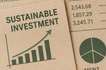 Poster - Growth of Sustainable Investment with Bar Graph and Data Metrics on Brown Paper Background