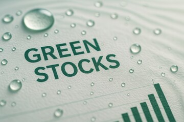 Poster - Green Stocks Investment Concept with Water Droplets on Financial Chart Background
