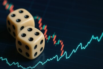 Poster - Dice on Stock Market Chart Representing Risk and Uncertainty in Financial Investment Decisions