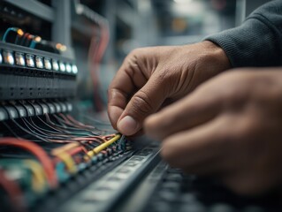 Fototapete - Technician Connecting Cables in Server Room, Showcasing IT Support and Network Solutions for Digital Transformation and Infrastructure Management : Generative AI