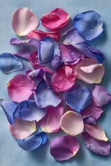 Poster - Pastel Rose Petals on Blue Background, Ideal for Beauty Product Mockups and Valentine's Day Greetings, Symbolizing Love and Romance : Generative AI