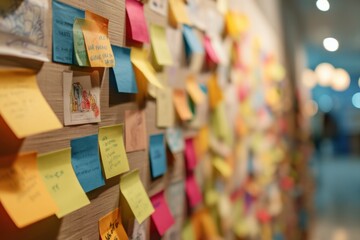 Poster - Colorful Sticky Notes on Wall, Brainstorming and Planning for Business Strategy and Project Management : Generative AI