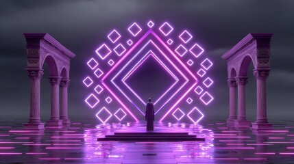 Poster - The cityscape embodies a cyberpunk aesthetic with neon retrofuturism elements, distinctly cyberpunk in nature