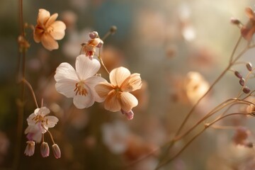 Poster - Delicate Flowers in Soft Light, Symbolizing Beauty and Renewal, Perfect for Springtime Promotions and Botanical Gardens : Generative AI