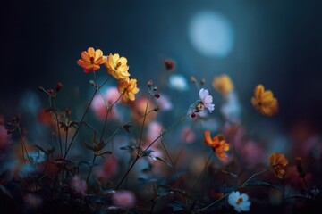 Poster - Cosmos Flowers Blooming in a Field at Dusk, Representing Natural Beauty and Environmental Awareness for a Gardening Campaign : Generative AI