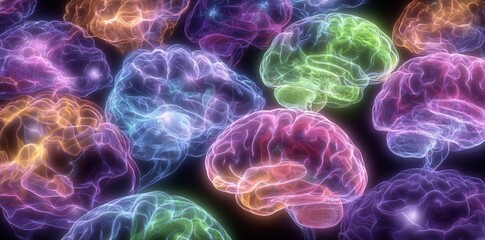 Poster - A collection of vibrant, multicolored shapes symbolizing various neural connections and brain wave patterns, brain waves, and bright hues