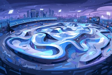 Poster - Cityscape of a futuristic metropolis at nighttime featuring neon illumination and towering skyscrapers