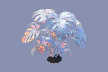 Poster - Vibrant Palm Leaves in Neon Hues Paired with Futuristic Illumination, Incorporating Retrofuturism and Glitch Art Elements