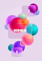 Wall Mural - 3d colorful rectangles and balls in glass morphism style. transparent geometric shapes on white back