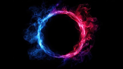 Poster - Vibrant Circular Smoke Ring in Blue and Red Colors on Black Background Creating a Dynamic and Engaging Visual Effect for Creative Projects