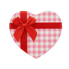Poster - Heart shaped gift box with red ribbon isolated on transparent background