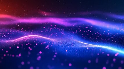 Wall Mural - Digital Abstract Waves of Glowing Neon Particles Moving in Fluid Motion with Vibrant Colors.