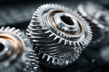 Leinwandbilder - Close-up view of intricate metal gears showcasing precise engineering and craftsmanship in a manufacturing facility