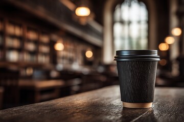 Poster - Enjoying coffee in a cozy library on a quiet afternoon atmosphere