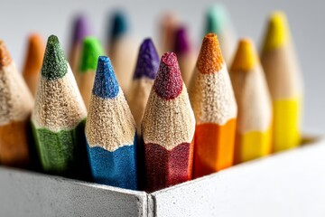 Poster - Vibrantly colored pencils arranged neatly in a box showcasing art supplies for creative projects