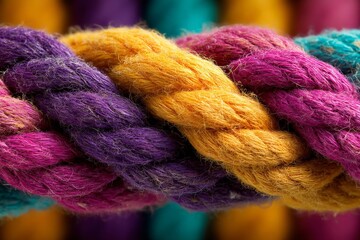 Poster - Colorful ropes made of natural fibers intertwined for decorative and functional uses in a textile workshop