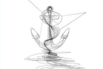 Aufkleber - Intricate line drawing of an anchor floating in serene water hints at adventure and stability