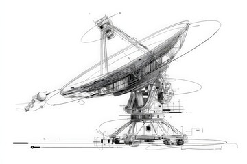 Aufkleber - Modern satellite dish design featuring intricate engineering and dynamic movement in a technical environment