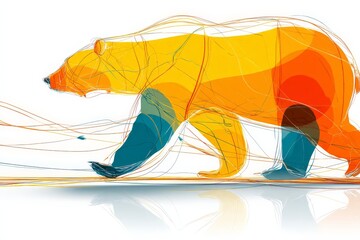 Poster - Brightly colored abstract bear illustration showcasing dynamic motion through vibrant lines