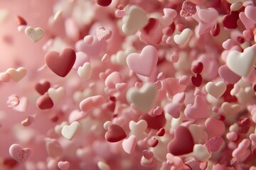 Poster - Colorful hearts float gently in the air, creating a whimsical atmosphere perfect for celebrations and romantic occasions