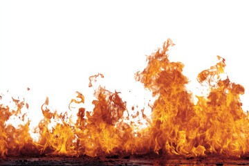 Aufkleber - Flames rise dramatically against a white background, showcasing vibrant orange and yellow hues while creating an intense visual effect