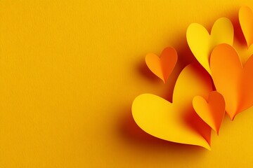 Aufkleber - Colorful paper hearts crafted for celebrations, decorations, or crafts on a vibrant yellow background