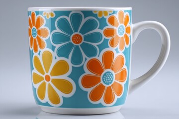 Poster - Colorful floral mug with a vibrant design on a light background