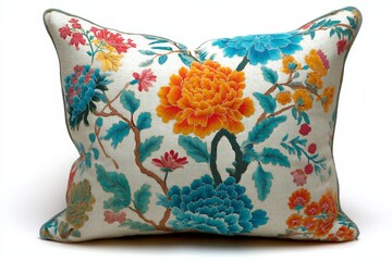 Aufkleber - Floral patterned pillow with vibrant colors displayed against a white background