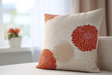 Aufkleber - Decorative cushion with floral pattern brightens up a modern living room in natural light