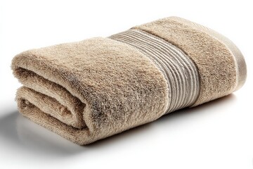 Poster - Soft beige towel neatly folded on a clean surface ready for use in a spa or bathroom setting