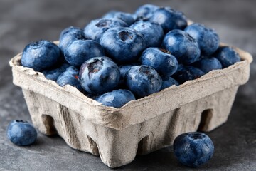 Aufkleber - Freshly harvested blueberries in a small carton on a textured surface ready for use in recipes