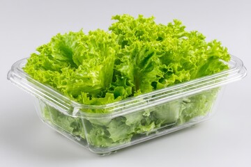 Aufkleber - Fresh green lettuce in clear plastic container ready for salad preparation at a grocery store