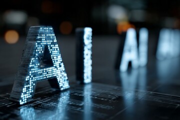 Fototapete - AI technology illuminated on a dark background showcasing futuristic design and innovation in the digital world