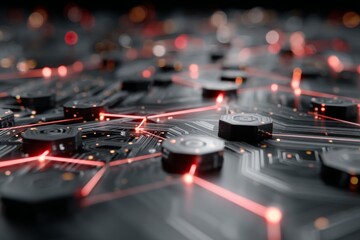 Aufkleber - Colorful digital circuit board with glowing elements highlighting connectivity and technology