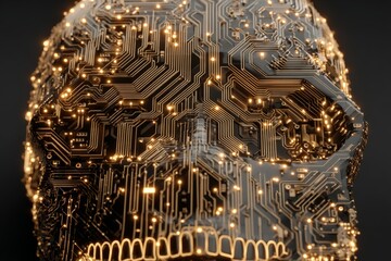 Aufkleber - Modern art piece featuring a skull design made of circuit board patterns illuminated with lights