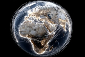 Aufkleber - Visual representation of global connectivity illustrates Earth's illuminated regions and intricate network of connections across continents