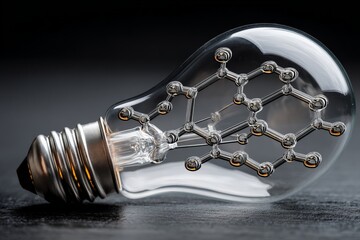 Aufkleber - Unique light bulb design showcases molecular structure with glowing filament on dark background