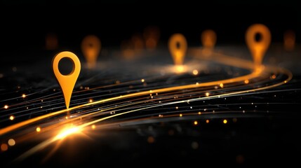 Poster - map pin on black background representing tech-enhanced financial route in digitalized strategic plan