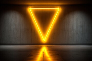 Aufkleber - Bright neon triangle illuminates minimalist wall in modern interior space during nighttime