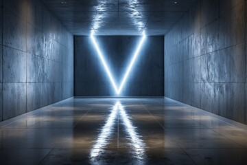 Aufkleber - Modern geometric design with illuminated V shape in sleek concrete corridor