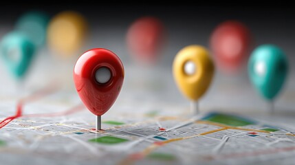 Poster - Map featuring a pin highlighting a specific location for travel and navigation purposes in an artistic and informative style