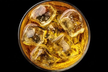 Poster - Refreshing beverage with ice cubes in a glass, captured against a dark background