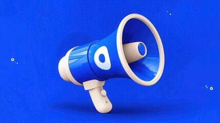Poster - Striking blue megaphone against a white background symbolizing communication power and voice amplification