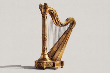 Poster - Beautiful golden harp crafted with intricate designs showcased in a serene environment, highlighting musical craftsmanship and artistry