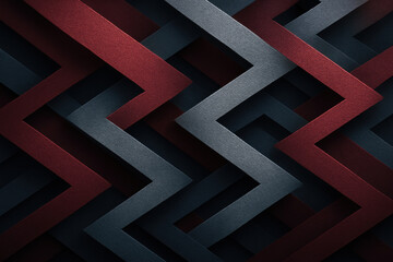 Poster - This abstract composition layered zigzag bands in muted crimson and soft gray symbolizes strategy and decision-making reflecting business innovation and growth